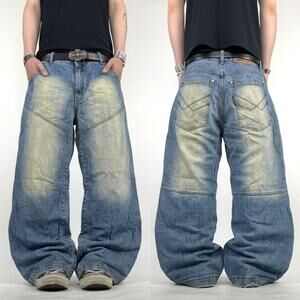 Vintage y2k embroidered skater faded stonewash baggy wide leg rare jeans